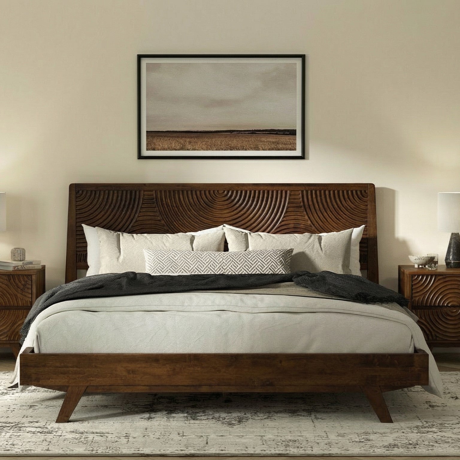 Acacia Harmony Solid Wood Platform Bed Frame with Headboard