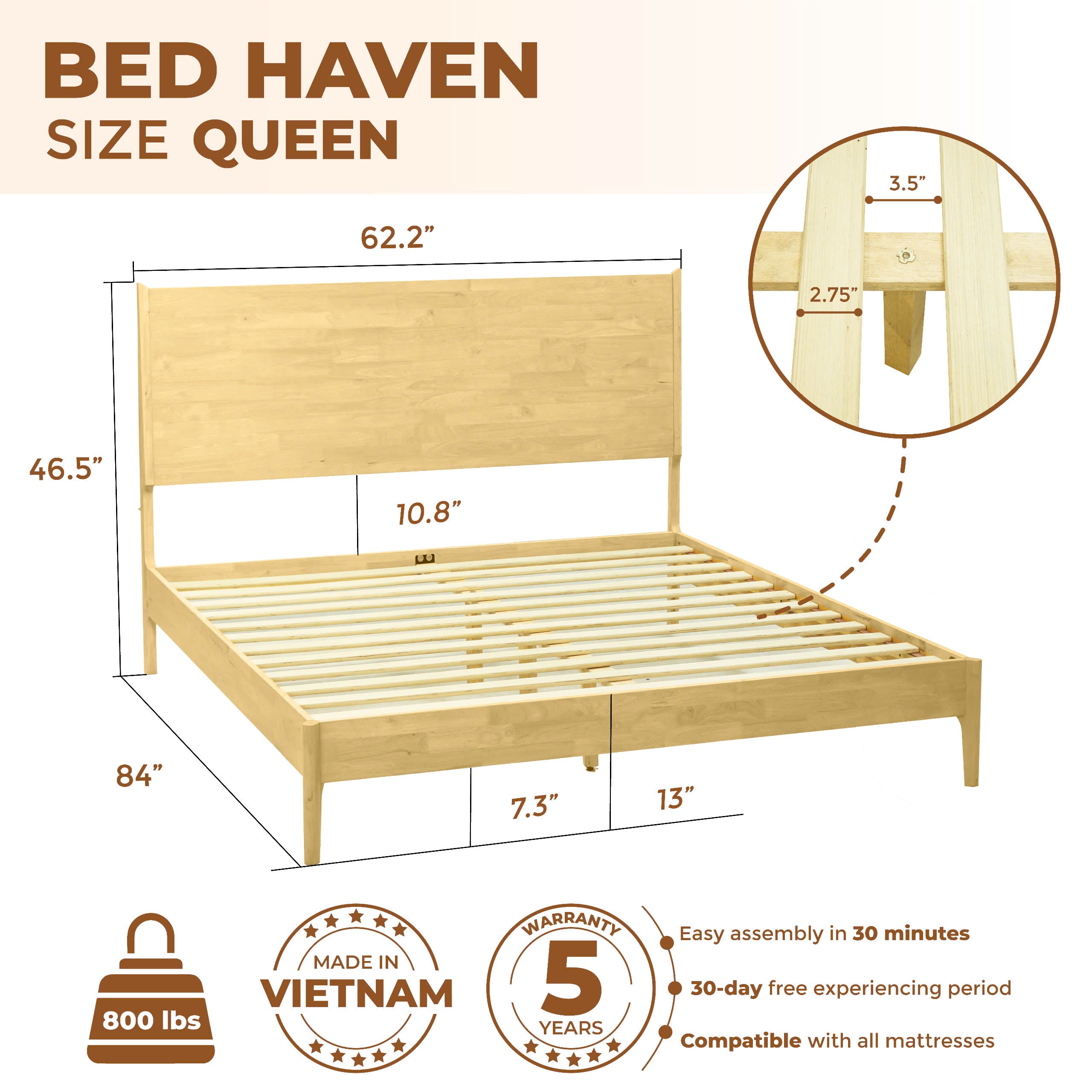 Acacia Haven Deluxe Wood Platform Bed Frame for Ultimate Comfort and Style
