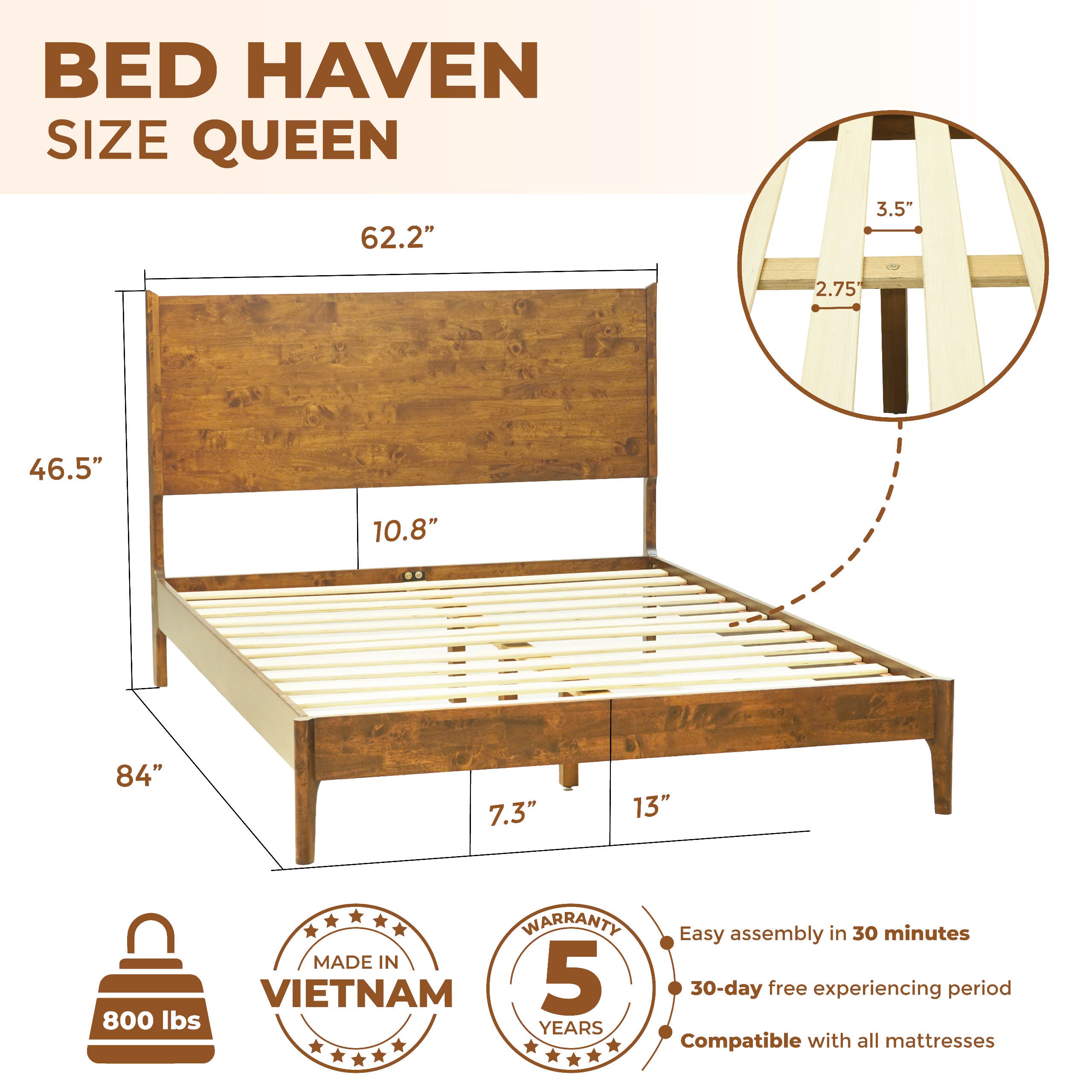 Acacia Haven Deluxe Wood Platform Bed Frame for Ultimate Comfort and Style